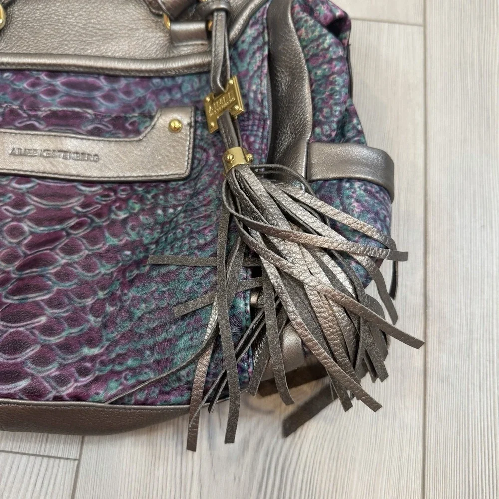 Aimee Kestenberg Animal Print Purple Blue Shoulder Hobo Bag Purse‎ Tassel Silver